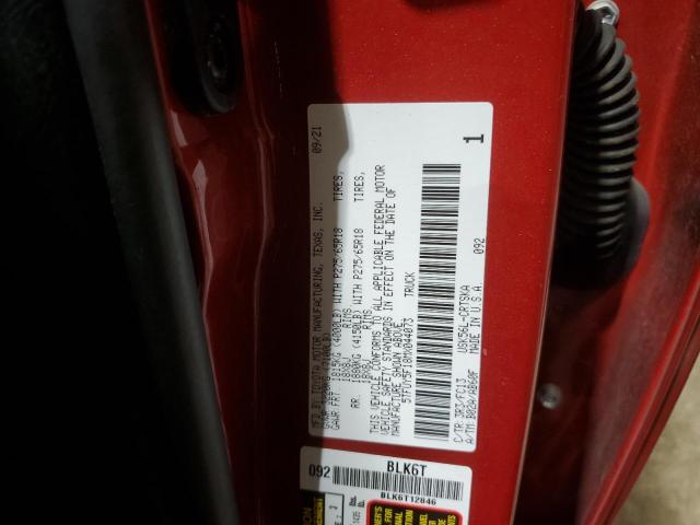 5TFUY5F18MX044073 - 2021 TOYOTA TUNDRA DOUBLE CAB SR/SR5 RED photo 13