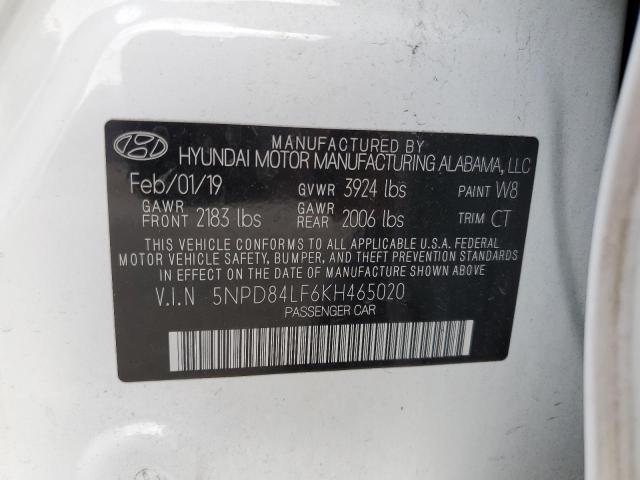 5NPD84LF6KH465020 - 2019 HYUNDAI ELANTRA SEL WHITE photo 12