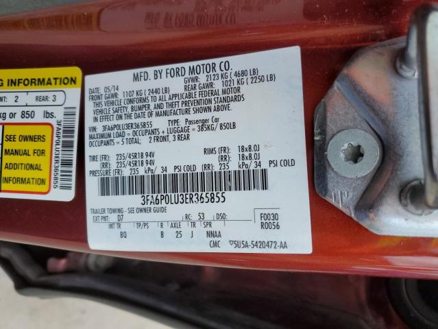 3FA6P0LU3ER365855 - 2014 FORD FUSION SE HYBRID ORANGE photo 12