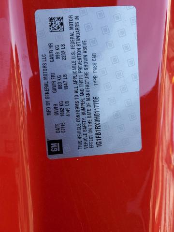 1G1FB1RX0H0117706 - 2017 CHEVROLET CAMARO LT RED photo 12