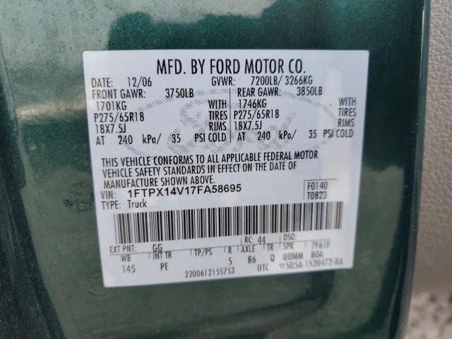 1FTPX14V17FA58695 - 2007 FORD F150 GREEN photo 12