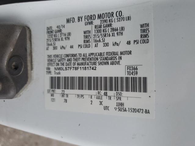 NM0LS7F78F1181742 - 2015 FORD TRANSIT CO XLT WHITE photo 12