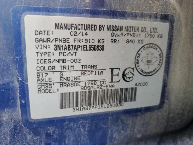 3N1AB7AP1EL650830 - 2014 NISSAN SENTRA S BLUE photo 12