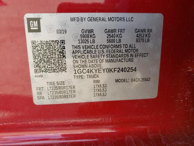 1GC4KYEY0KF240254 - 2019 CHEVROLET SILVERADO K3500 HIGH COUNTRY RED photo 12