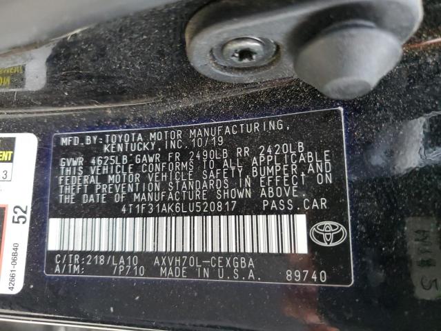 4T1F31AK6LU520817 - 2020 TOYOTA CAMRY XLE BLACK photo 12
