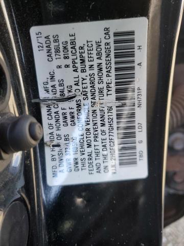 2HGFC2F77GH521760 - 2016 HONDA CIVIC EX BLACK photo 12