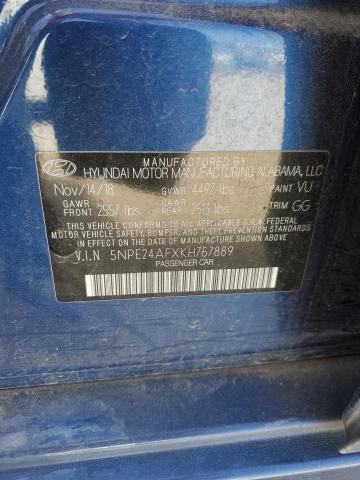 5NPE24AFXKH757889 - 2019 HYUNDAI SONATA SE BLUE photo 12