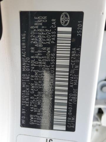 4T1C11AK8LU345656 - 2020 TOYOTA CAMRY LE WHITE photo 12