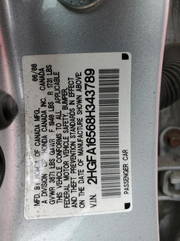 2HGFA16568H343789 - 2008 HONDA CIVIC LX SILVER photo 12