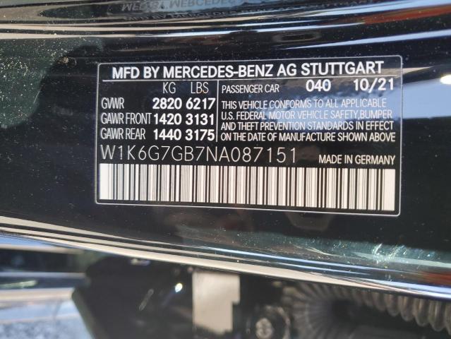 W1K6G7GB7NA087151 - 2022 MERCEDES-BENZ S 580 4MATIC BLACK photo 12