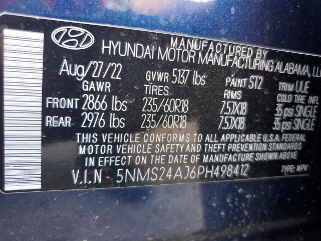 5NMS24AJ6PH498412 - 2023 HYUNDAI SANTA FE SEL BLUE photo 14