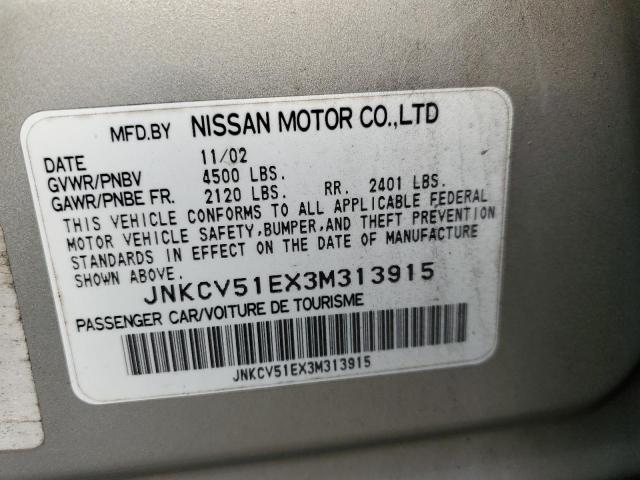 JNKCV51EX3M313915 - 2003 INFINITI G35 SILVER photo 12