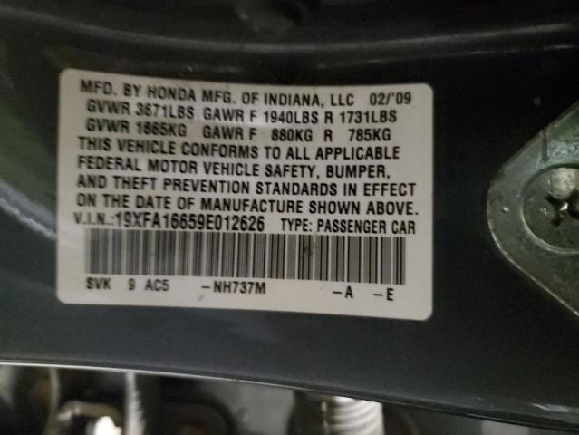 19XFA16659E012626 - 2009 HONDA CIVIC LX-S Boz foto 12