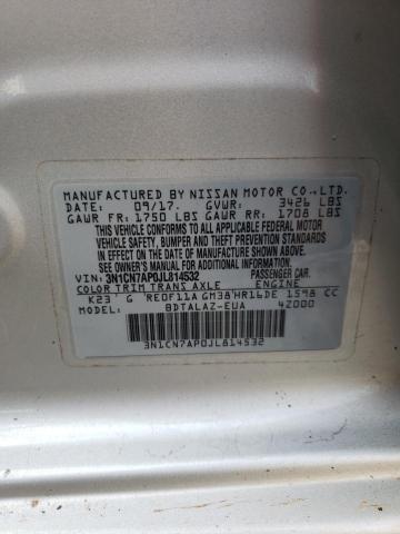 3N1CN7AP0JL814532 - 2018 NISSAN VERSA S SILVER photo 12