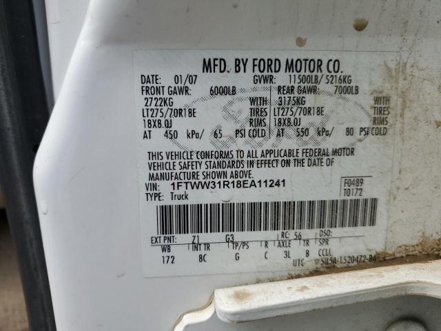 1FTWW31R18EA11241 - 2008 FORD F350 SRW SUPER DUTY WHITE photo 12