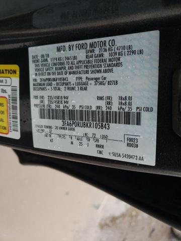 3FA6P0RU8KR105843 - 2019 FORD FUSION TITANIUM GRAY photo 12