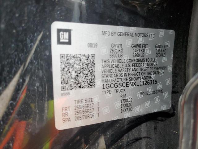 1GCGSCENXL1126315 - 2020 CHEVROLET COLORADO L BLACK photo 12