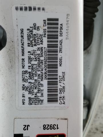 1NXBU40E99Z010317 - 2009 TOYOTA COROLLA BASE WHITE photo 13