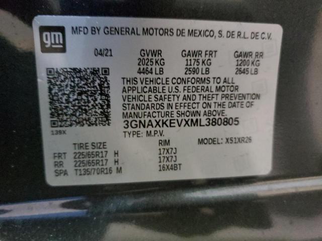 3GNAXKEVXML380805 - 2021 CHEVROLET EQUINOX LT GRAY photo 13