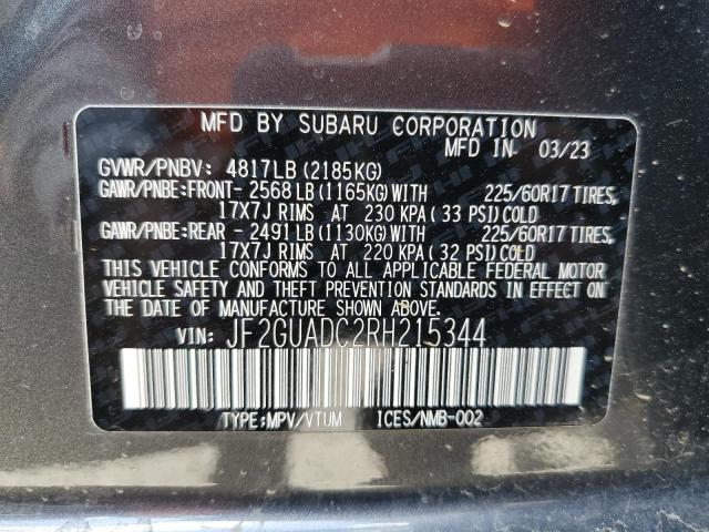 JF2GUADC2RH215344 - 2024 SUBARU CROSSTREK PREMIUM GRAY photo 12