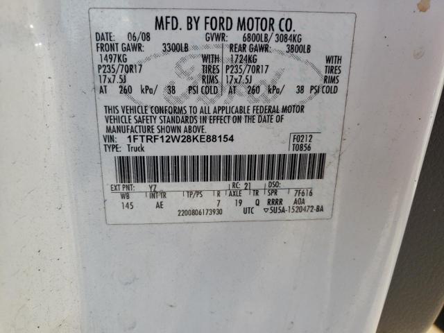 1FTRF12W28KE88154 - 2008 FORD F150 WHITE photo 12