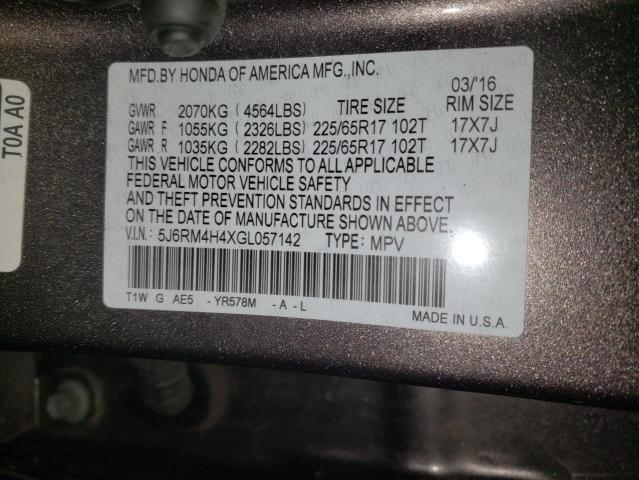 5J6RM4H4XGL057142 - 2016 HONDA CR-V SE GRAY photo 12