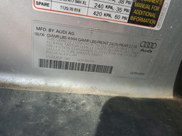 WAUNF78P17A048655 - 2007 AUDI A3 2.0 PREMIUM SILVER photo 12