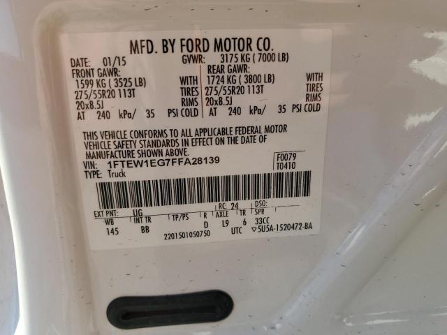 1FTEW1EG7FFA28139 - 2015 FORD F150 SUPERCREW WHITE photo 12