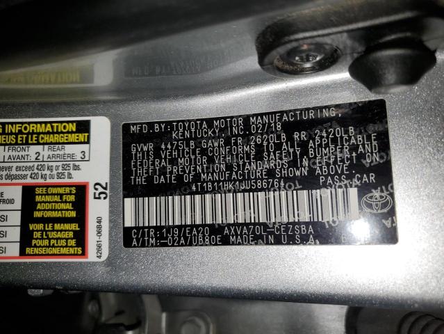 4T1B11HK1JU586764 - 2018 TOYOTA CAMRY L SILVER photo 12