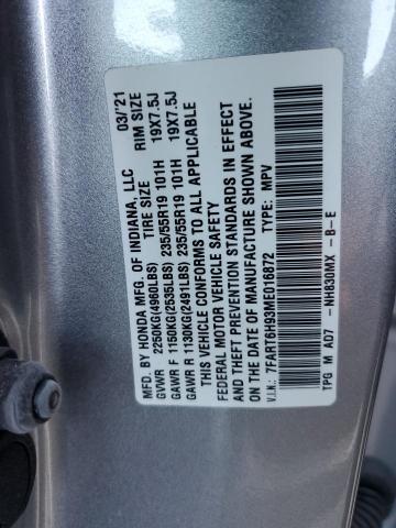 7FART6H93ME016872 - 2021 HONDA CR-V TOURING SILVER photo 13