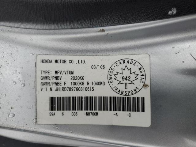 JHLRD78976C810615 - 2006 HONDA CR-V SE SILVER photo 12