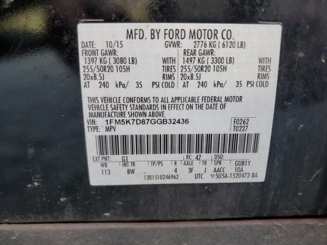 1FM5K7D87GGB32436 - 2016 FORD EXPLORER XLT BLACK photo 14