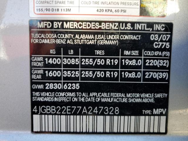 4JGBB22E77A247328 - 2007 MERCEDES-BENZ ML 320 CDI SILVER photo 13