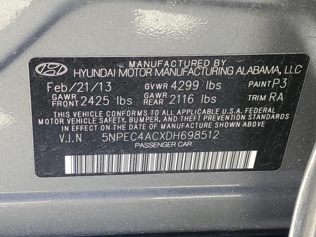 5NPEC4ACXDH698512 - 2013 HYUNDAI SONATA SE GRAY photo 12