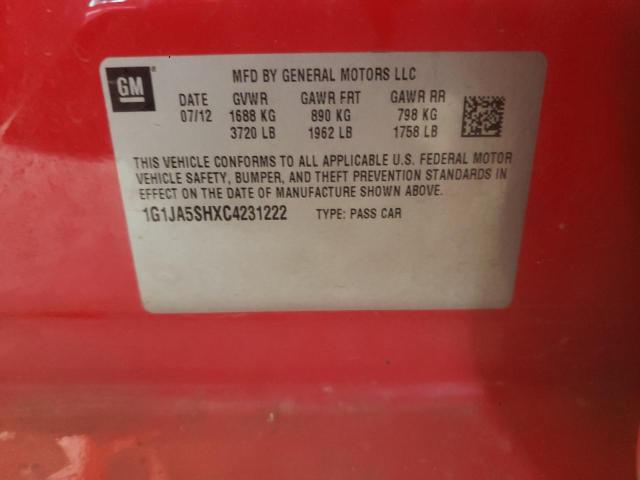 1G1JA5SHXC4231222 - 2012 CHEVROLET SONIC LS 红色 照片 12