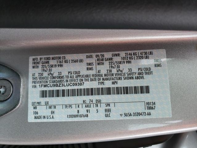 1FMCU9BZ3LUC09307 - 2020 FORD ESCAPE SE SPORT SILVER photo 14