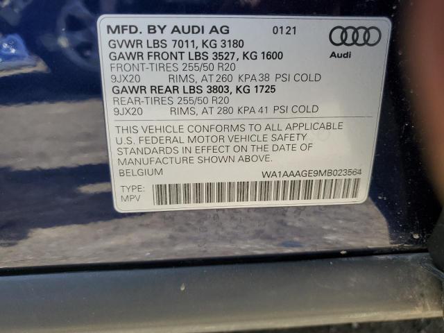 WA1AAAGE9MB023564 - 2021 AUDI E-TRON PREMIUM BLUE photo 12