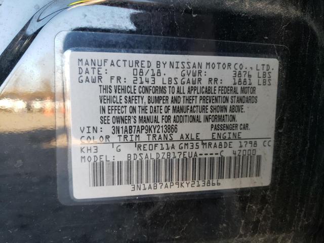 3N1AB7AP9KY213866 - 2019 NISSAN SENTRA S BLACK photo 12