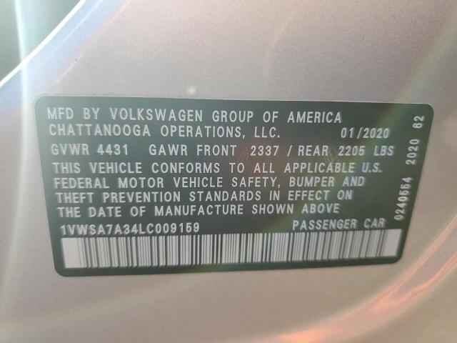 1VWSA7A34LC009159 - 2020 VOLKSWAGEN PASSAT SE SILVER photo 12