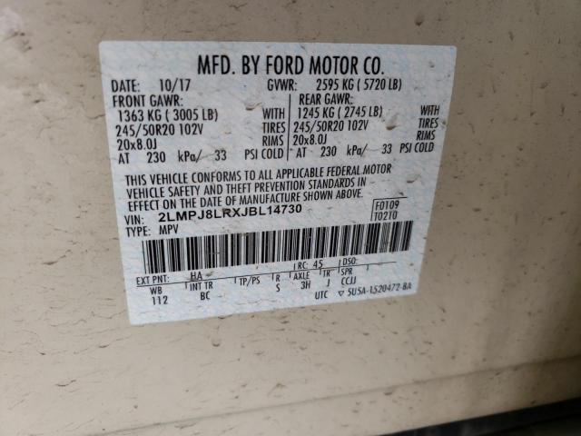 2LMPJ8LRXJBL14730 - 2018 LINCOLN MKX RESERVE Կրեմագույն լուսանկար 13