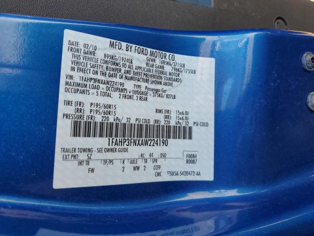 1FAHP3FNXAW224190 - 2010 FORD FOCUS SE BLUE photo 12