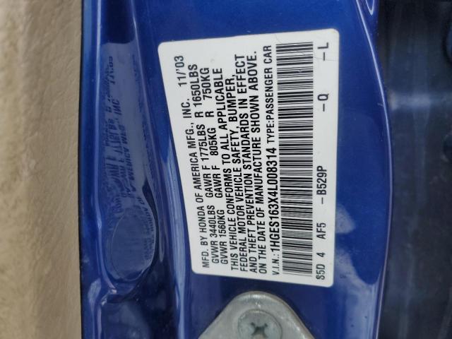 1HGES163X4L008314 - 2004 HONDA CIVIC DX VP BLUE photo 12