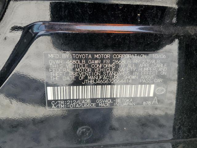 JTHBJ46G672064414 - 2007 LEXUS ES 350 BLACK photo 12