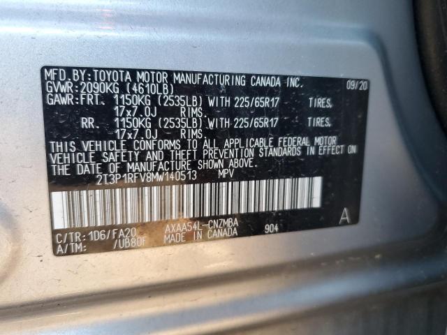 2T3P1RFV8MW140513 - 2021 TOYOTA RAV4 XLE SILVER photo 13