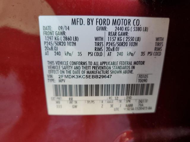 2FMDK3KC5EBB29647 - 2014 FORD EDGE LIMITED RED photo 14
