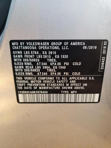 1V2ER2CA9KC575404 - 2019 VOLKSWAGEN ATLAS SEL SILVER photo 14