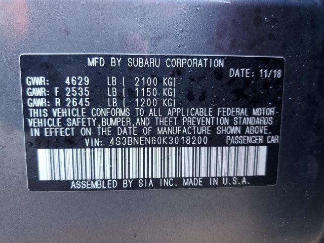 4S3BNEN60K3018200 - 2019 SUBARU LEGACY 3.6R LIMITED GRAY photo 12