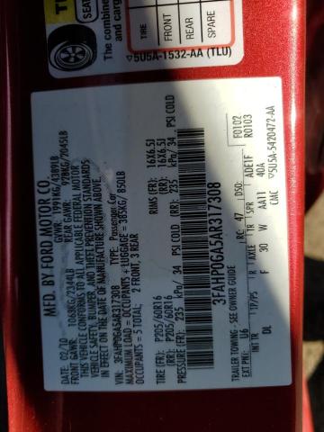 3FAHP0GA5AR317308 - 2010 FORD FUSION S RED photo 12