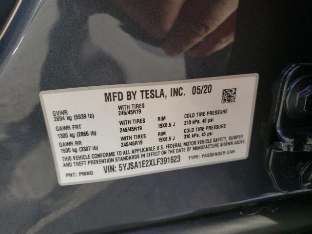 5YJSA1E2XLF391623 - 2020 TESLA MODEL S Մոխրագույն լուսանկար 12