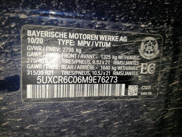 5UXCR6C06M9E76273 - 2021 BMW X5 XDRIVE40I BLUE photo 13